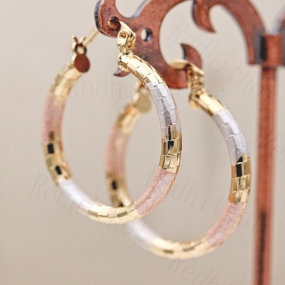 Jewelry - NEW 18k gold plated three tone hoop earrings